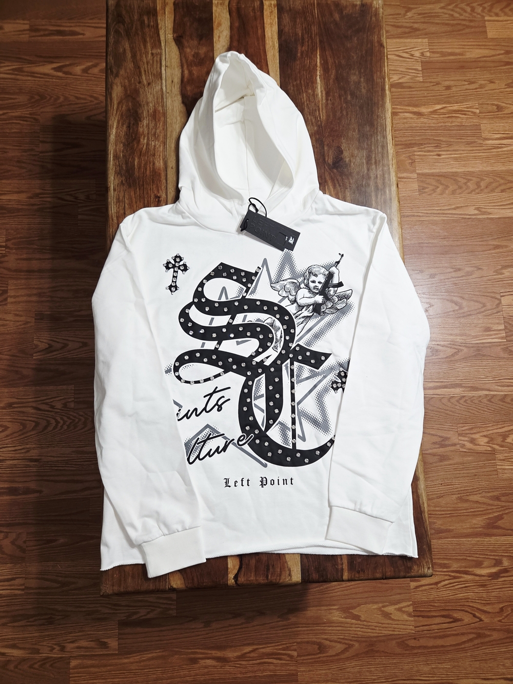 Left Point Italy Men's "Saints Culture" White Graphic Pullover Hoodie